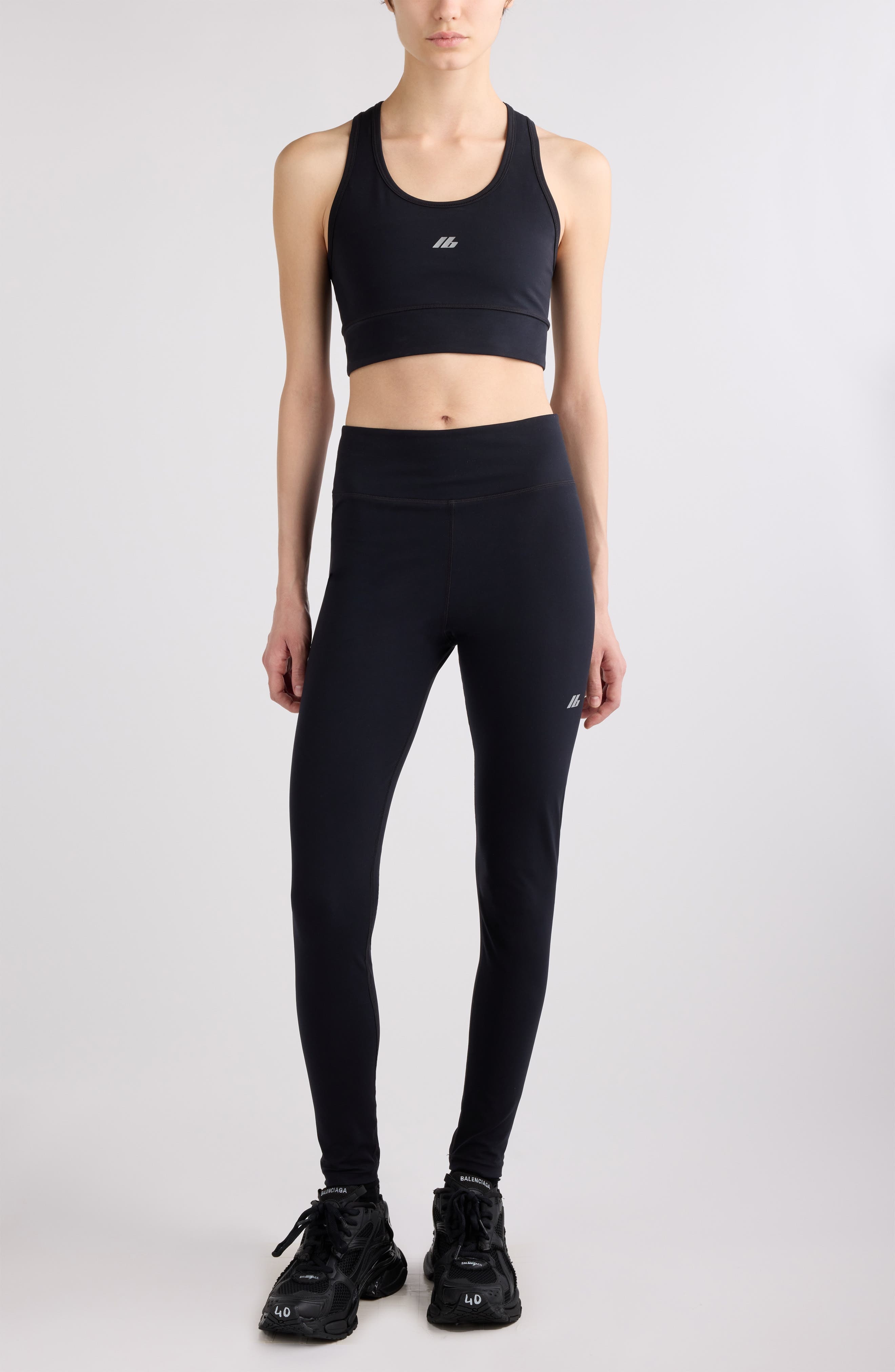 Balenciaga Logo Sports Bra in Black/Reflective at Nordstrom - 2