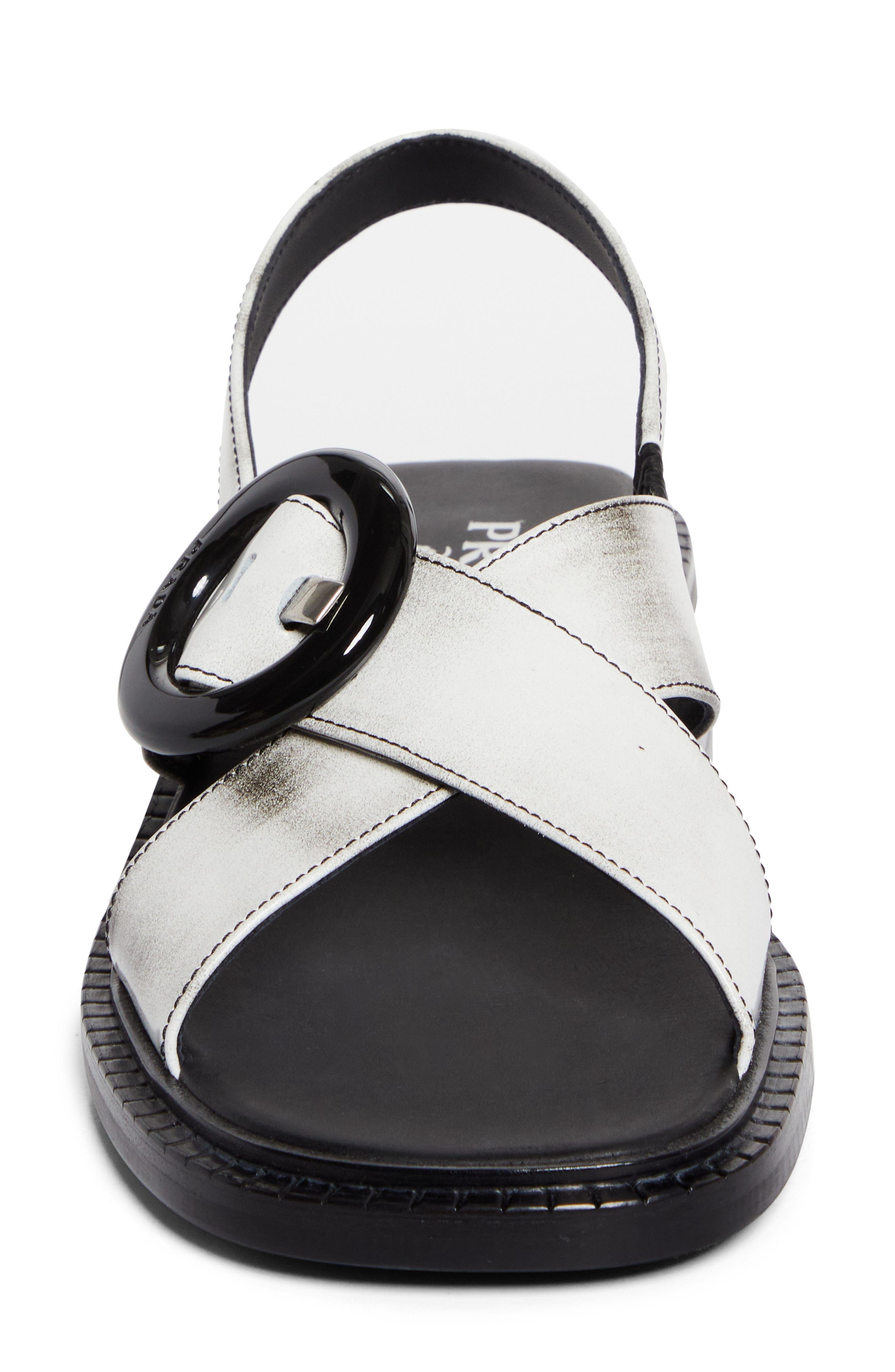 Prada Crisscross Calfskin Leather Sandal in Bianco at Nordstrom - 4