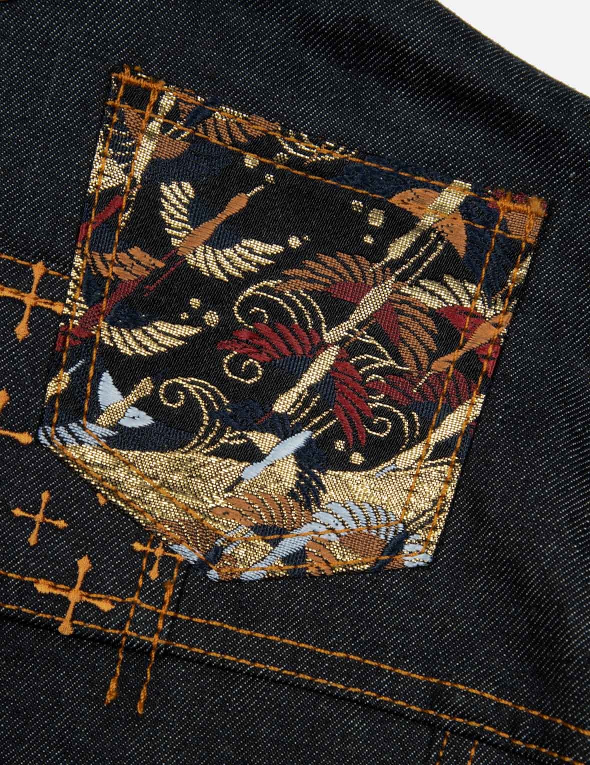 SEAGULL EMBROIDERY AND BROCADE POCKET RELAX FIT DENIM JACKET - 8