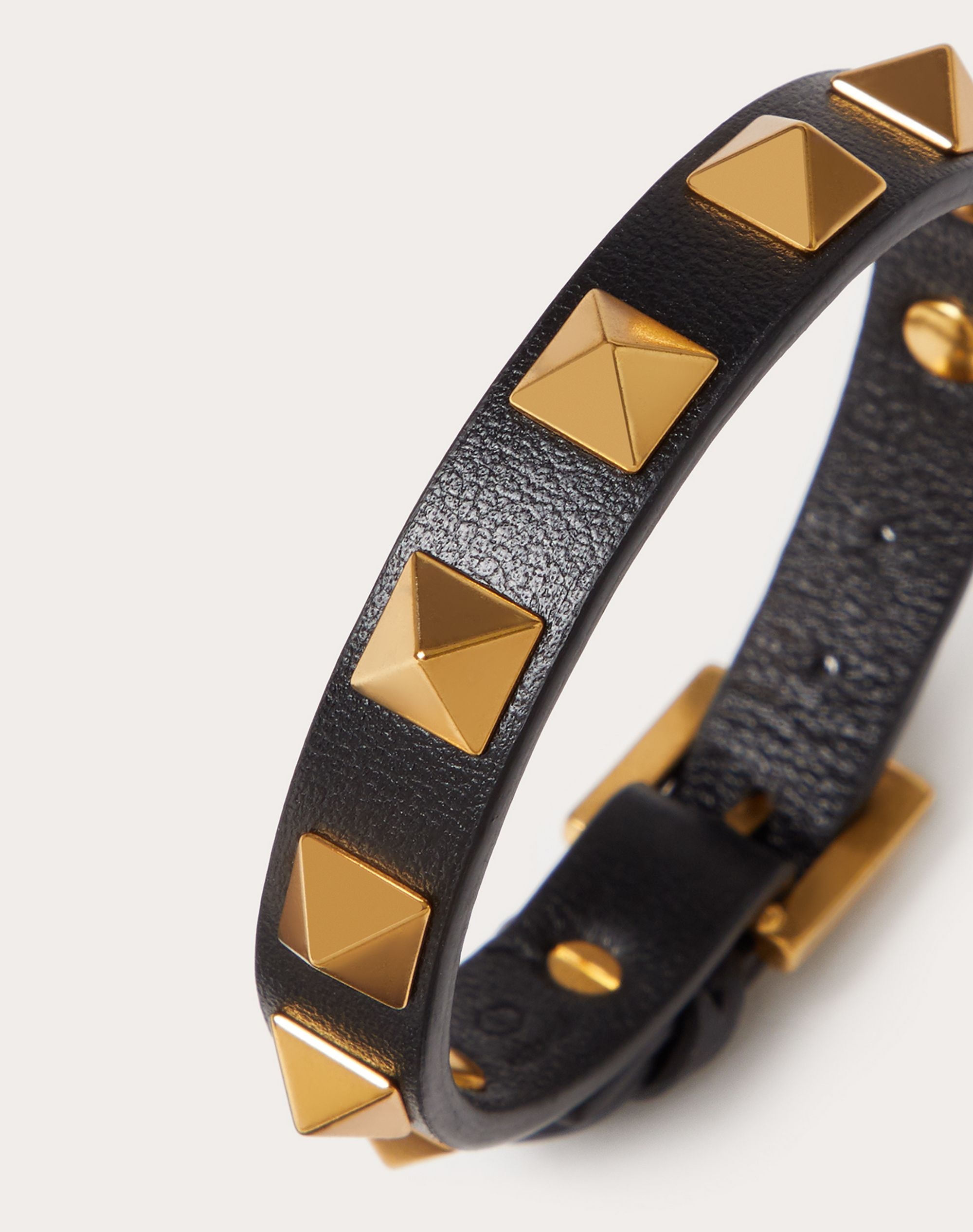 Leather Rockstud Bracelet with Antique Brass-Finish Studs - 2