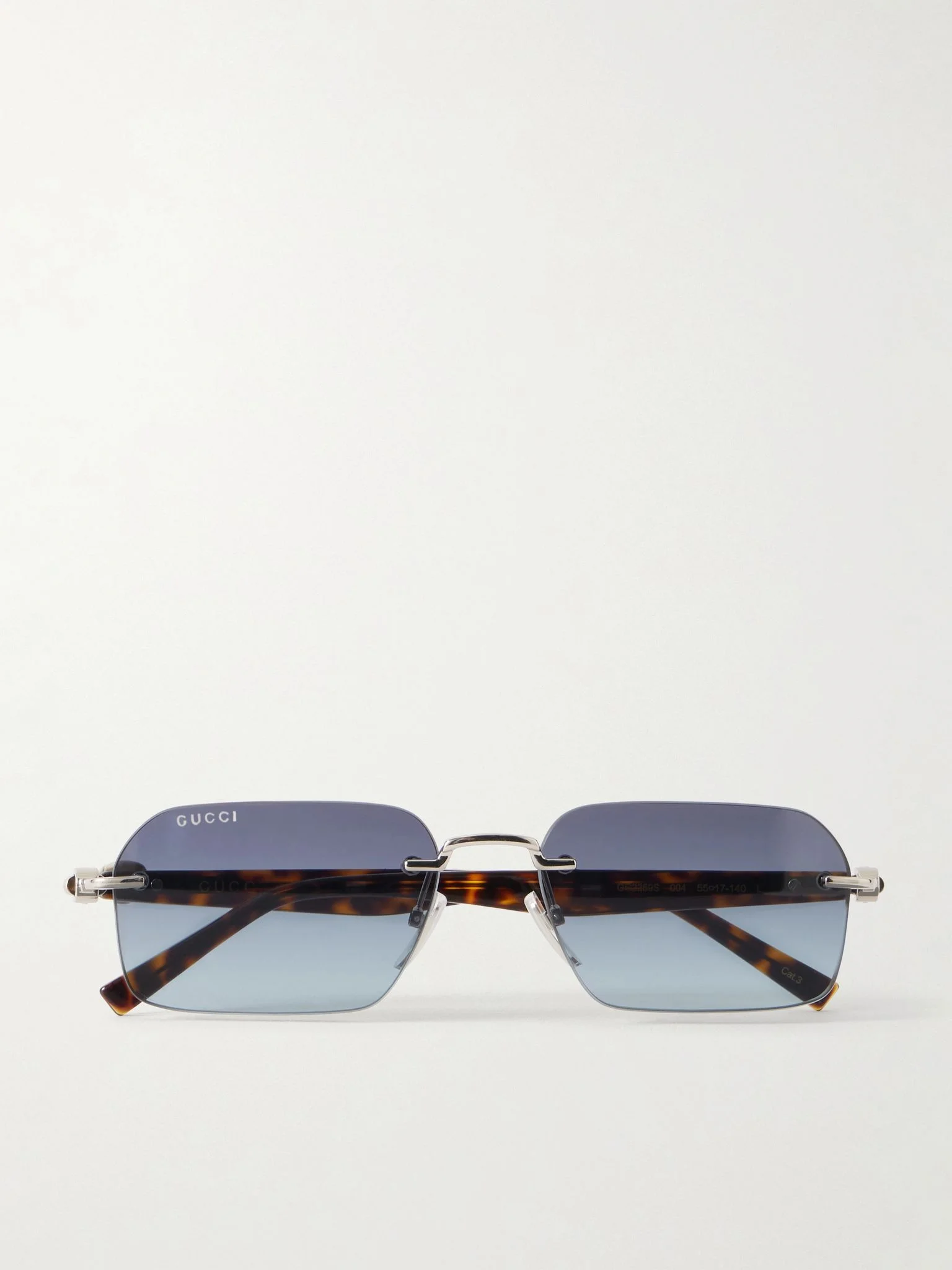 Interlocking G-Detailed Rimless Square-Frame Silver-Tone Metal and Tortoiseshell Acetate Sunglasses - 1
