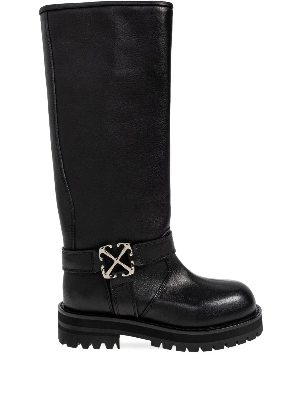 logo-plaque round-toe biker boots - 1