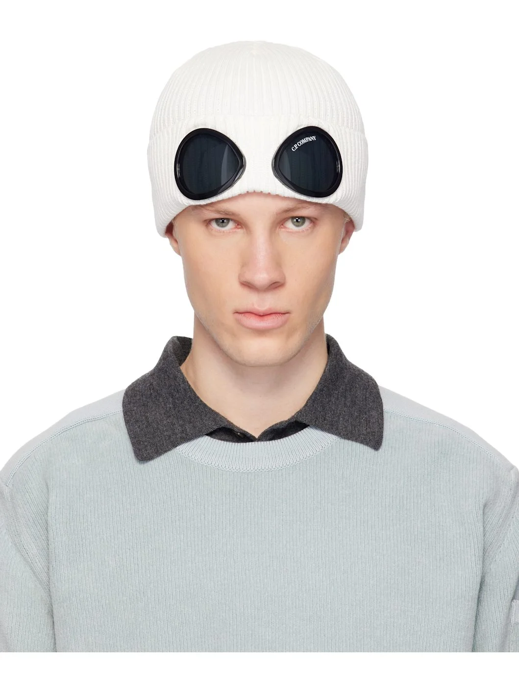 Off-White Cotton Goggle Beanie - 1