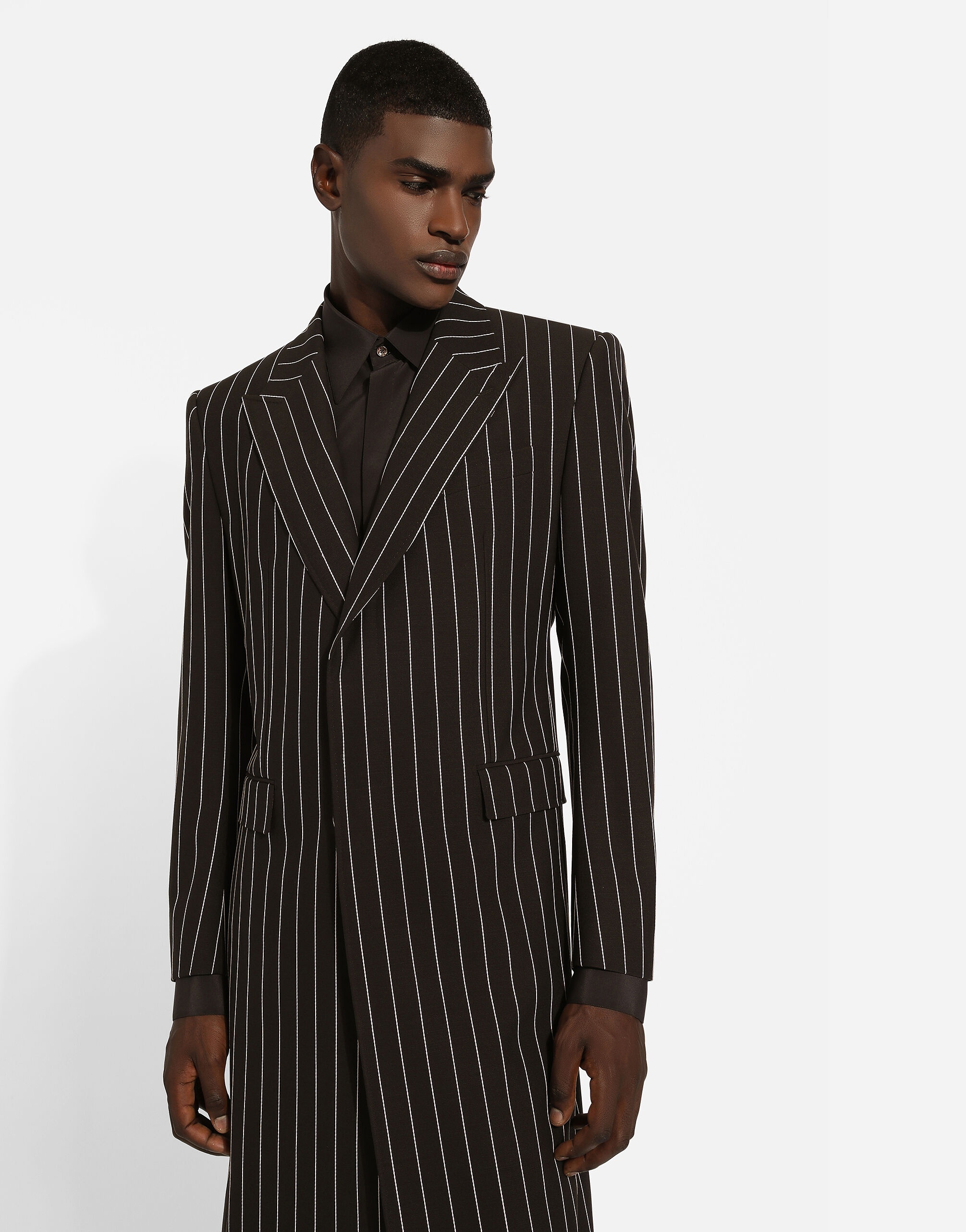 Single-breasted pinstripe wool coat - 4