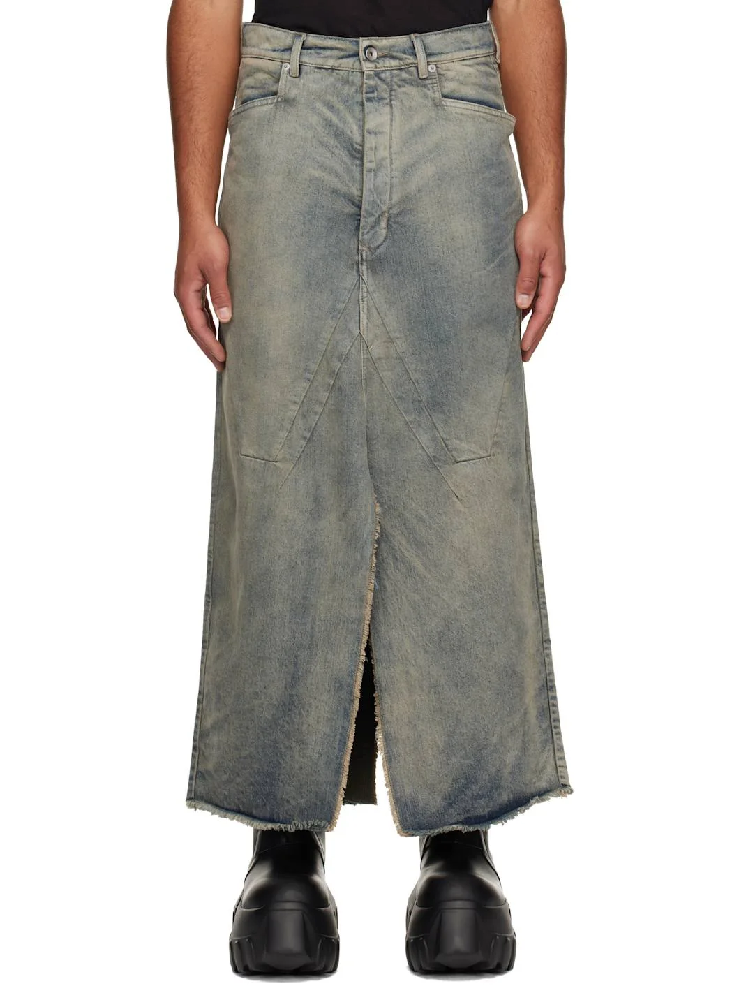 Blue Concordians Slivered Denim Maxi Skirt - 1
