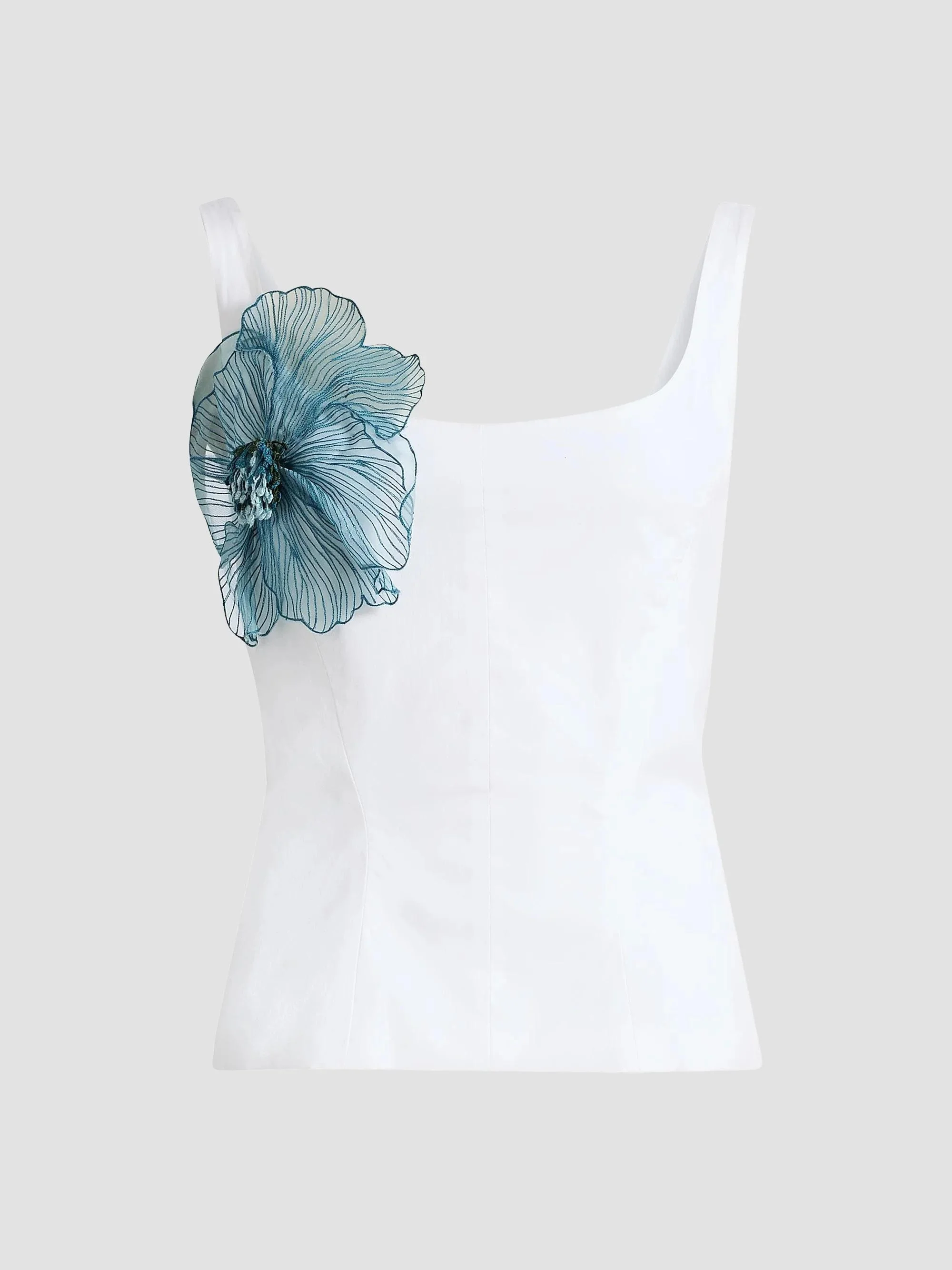 Women's Peony Embroidered Scoopneck Top - White Mallard - 1