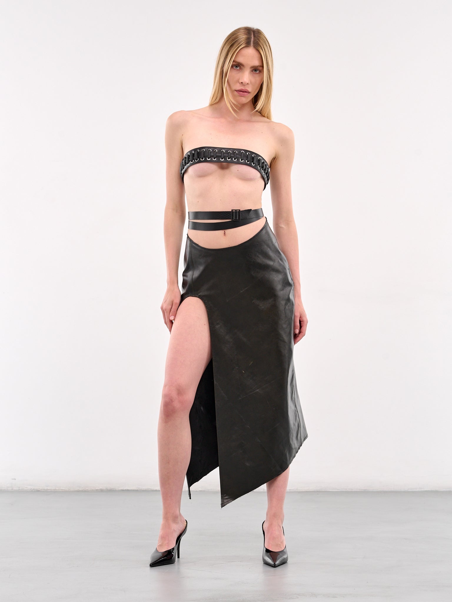 Vent Leather Midi Skirt - 6