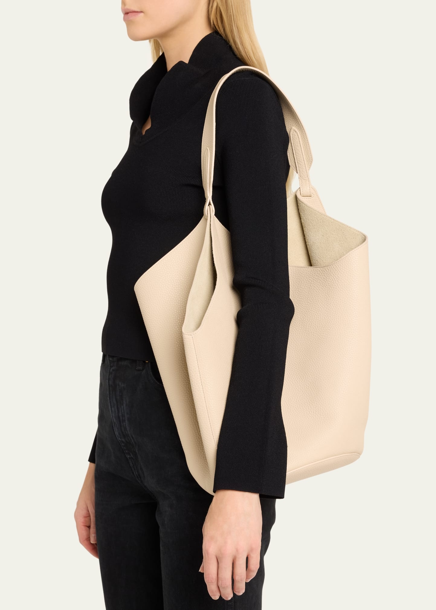 Lotus Medium Pebbled Leather Tote Bag - 2