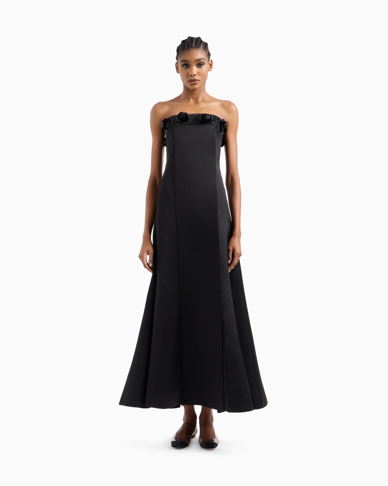 SILK BUSTIER LONG DRESS WITH RHINESTONE EMBROIDERY - 4