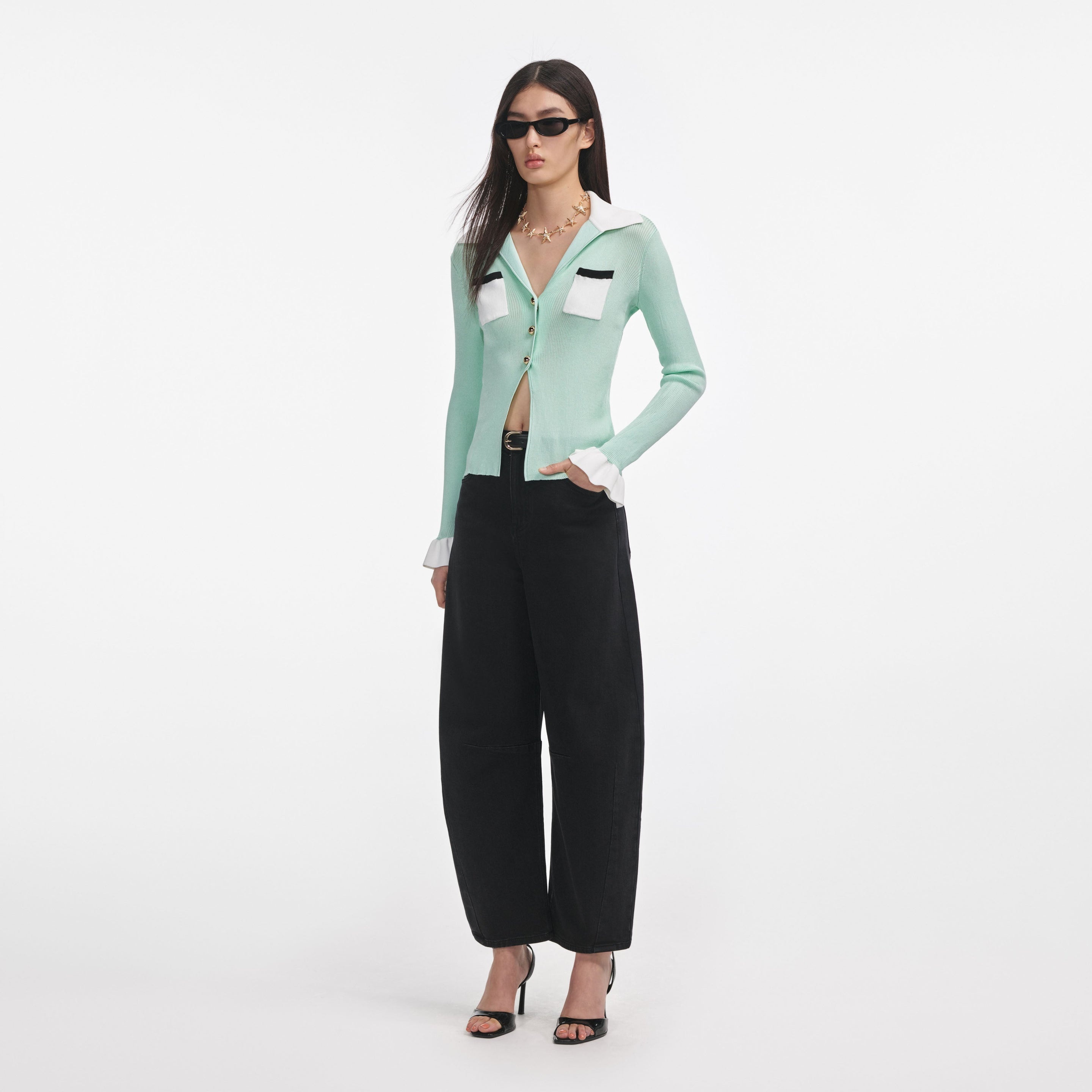 Green Ribbed Viscose Knit Top - 2