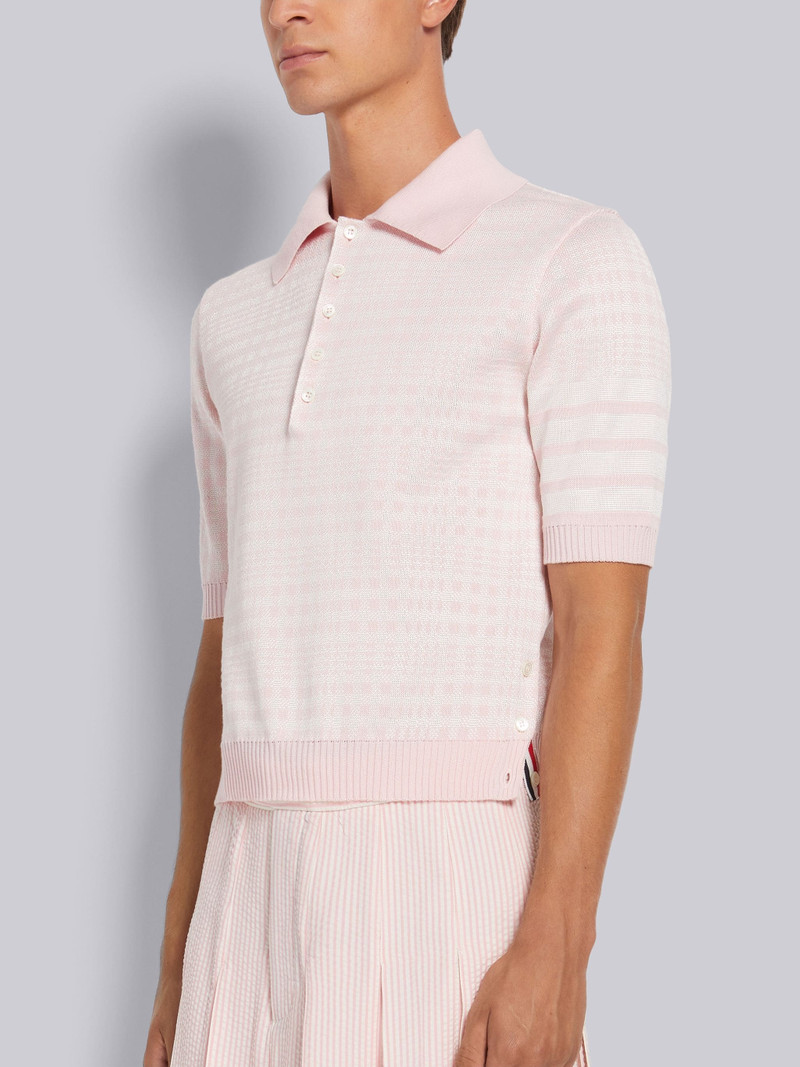 Thom Browne Light Pink Gingham Check Jacquard Short Sleeve Polo outlook