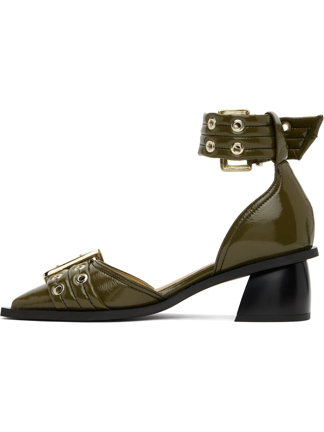 Khaki Feminine Buckle Open Cut Heels - 3