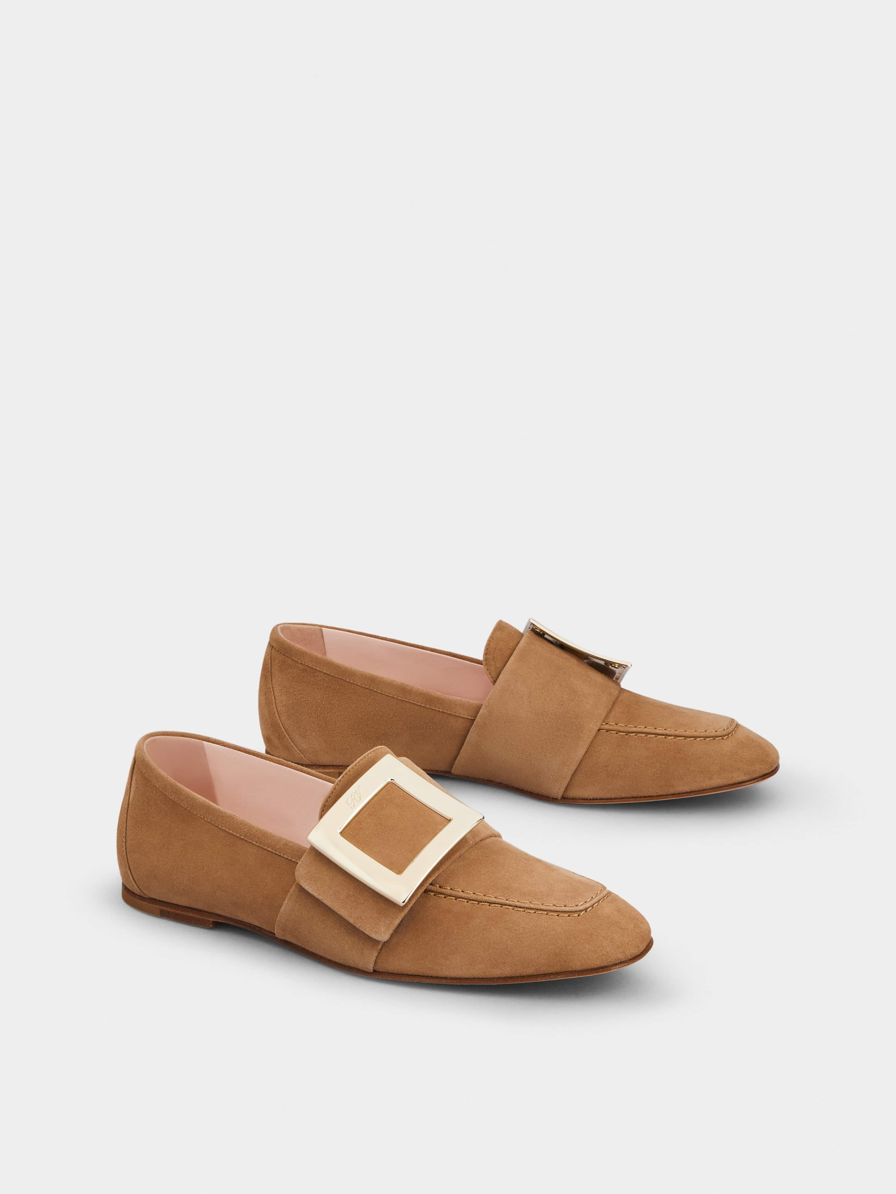 Soft Metal Buckle Loafers in Suede - 2