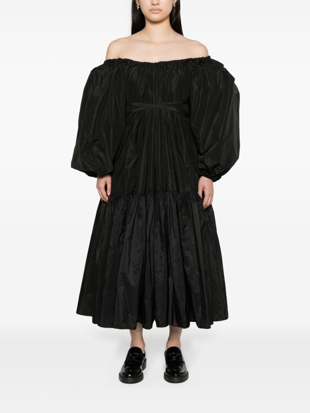 off-shoulder ruched midi dress - 2