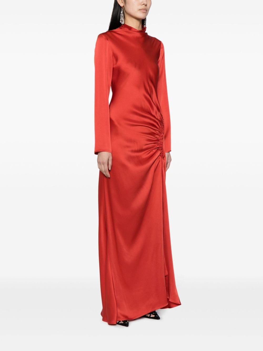 ruched-detail satin gown - 3