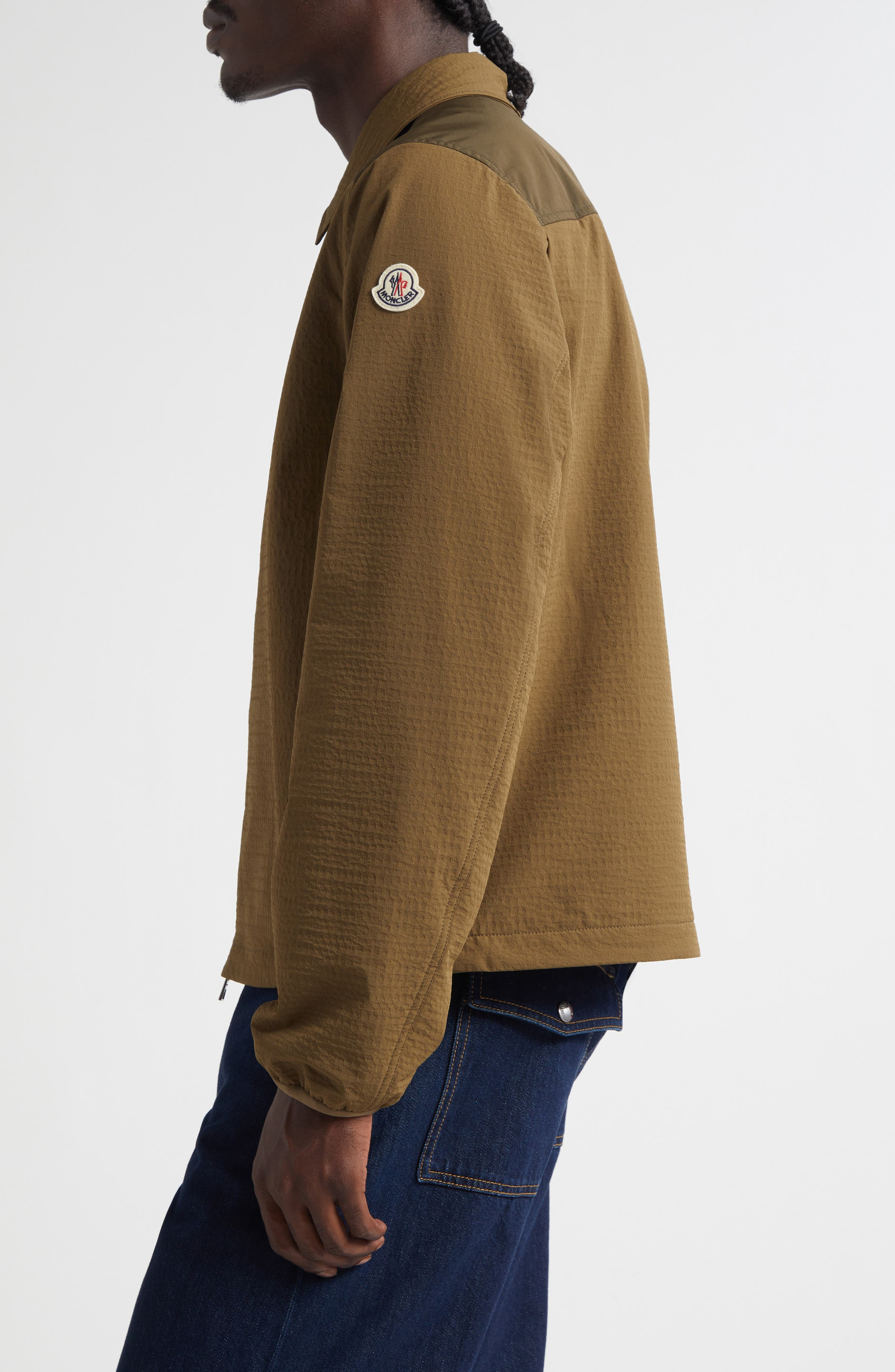 Moncler Padded Seersucker Zip Shirt Jacket in Beech at Nordstrom - 3