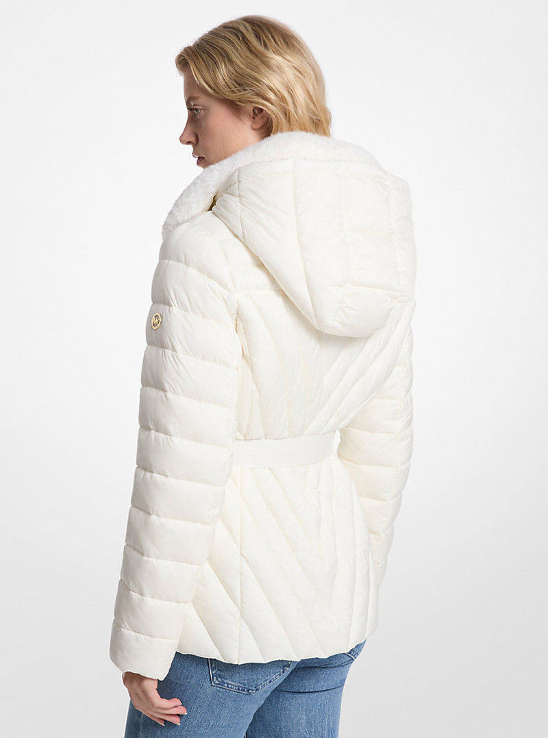 MICHAEL KORS Faux Fur Trim Packable Nylon Puffer Jacket outlook