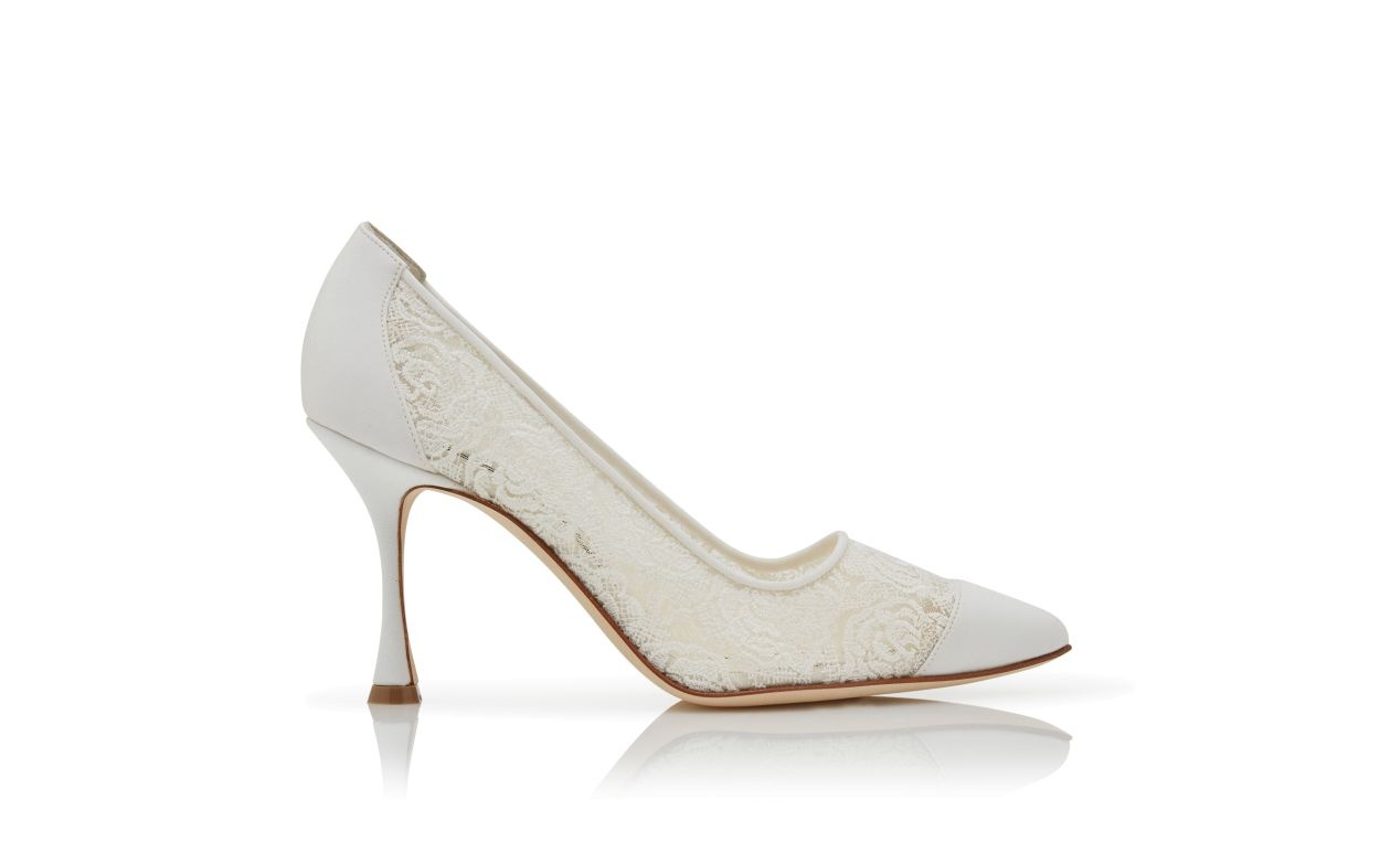 White Lace Pointed Toe Pumps - 1