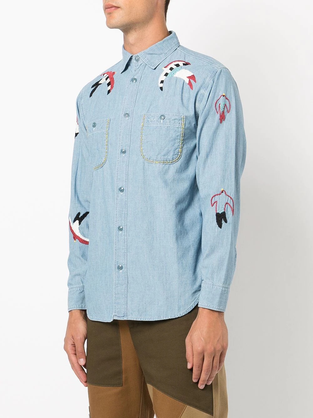 swallow-embroidered work shirt - 3