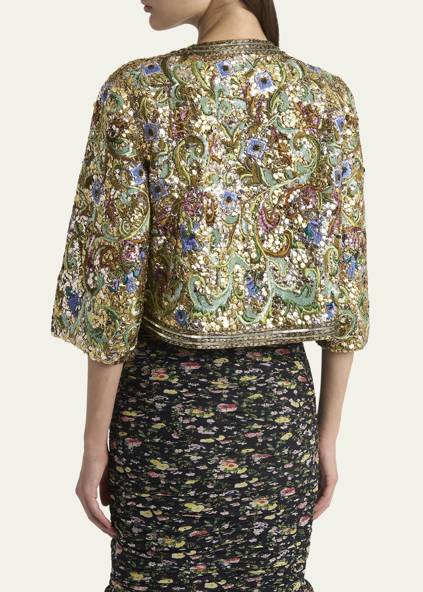 Floral Sequin Caplet Jacket - 3