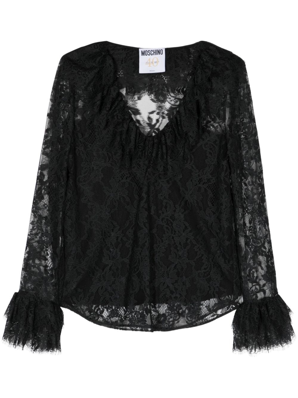 ruffled floral-lace blouse - 1