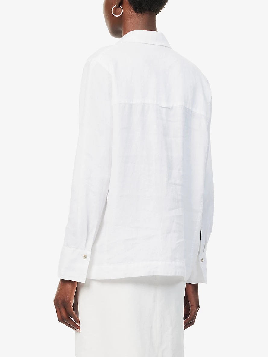 Crosshatch-stitch relaxed-fit linen shirt - 4