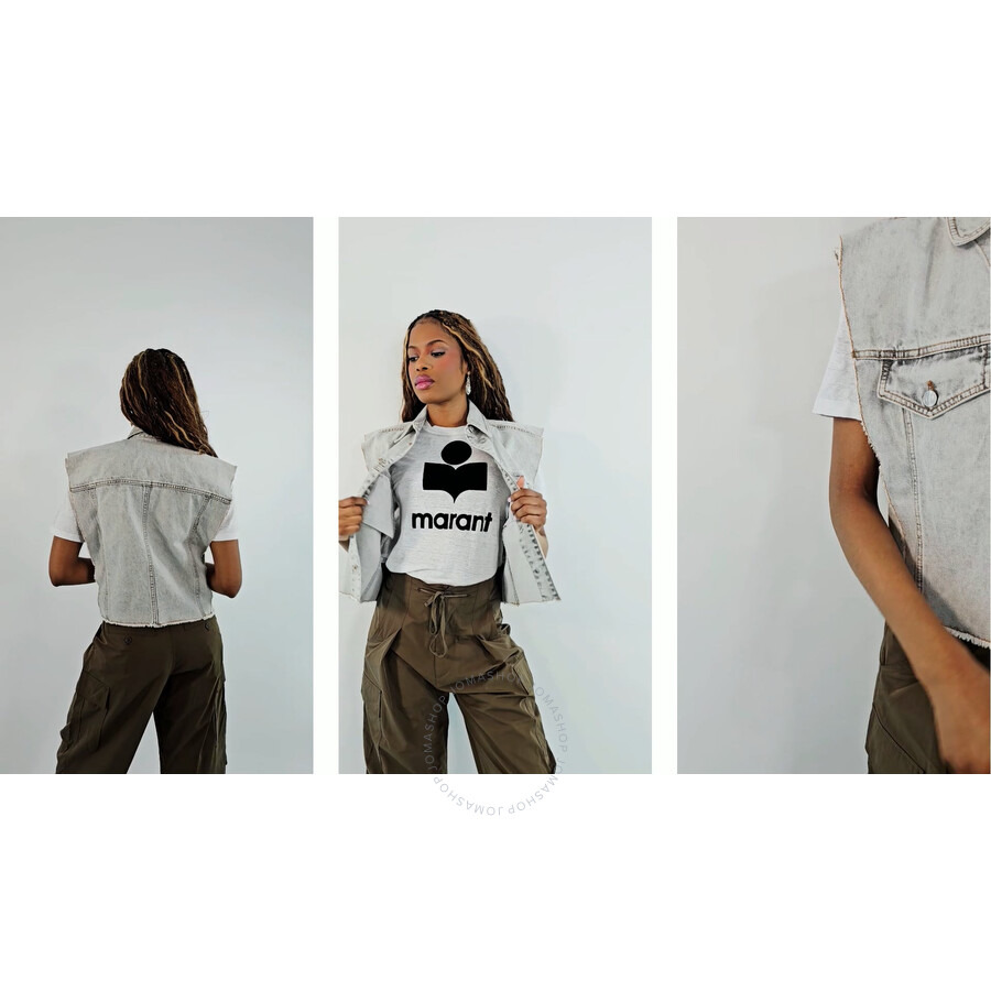 Isabel Marant Etoile Tyra Raw-Cut Edge Denim Vest - 7