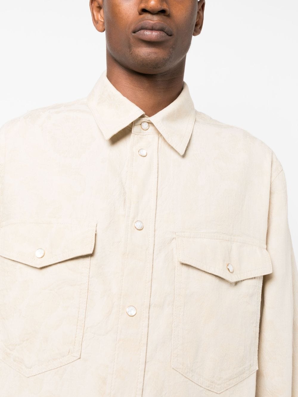 Barocco Silhouette-jacquard chambray shirt - 5