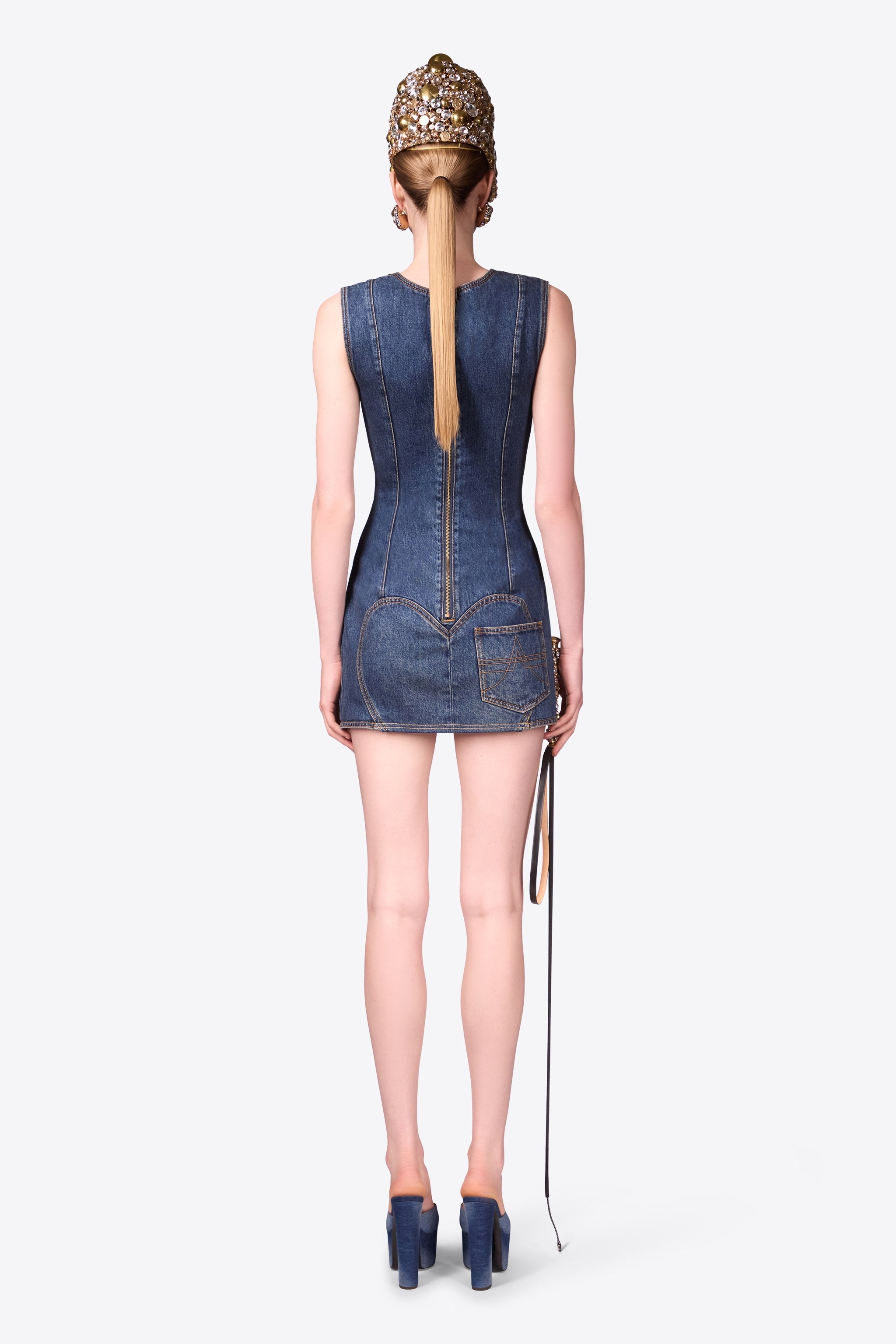 CRYSTAL BUTTON STUDDED SLIT MINI DRESS - 5