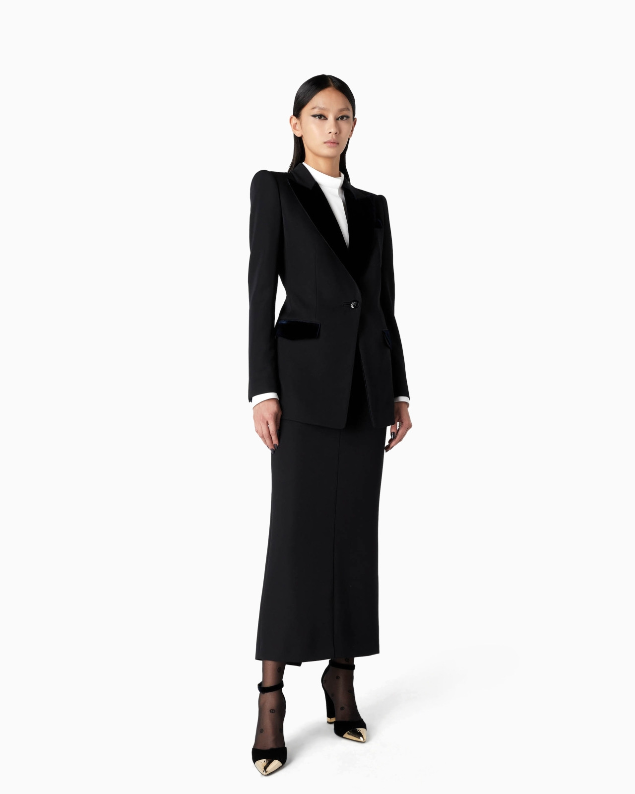 Barathea wool and velvet midi skirt - 4