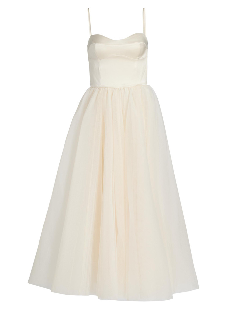 Women's Alouette Satin Tea-Length Dress - Fior Di Latte 1