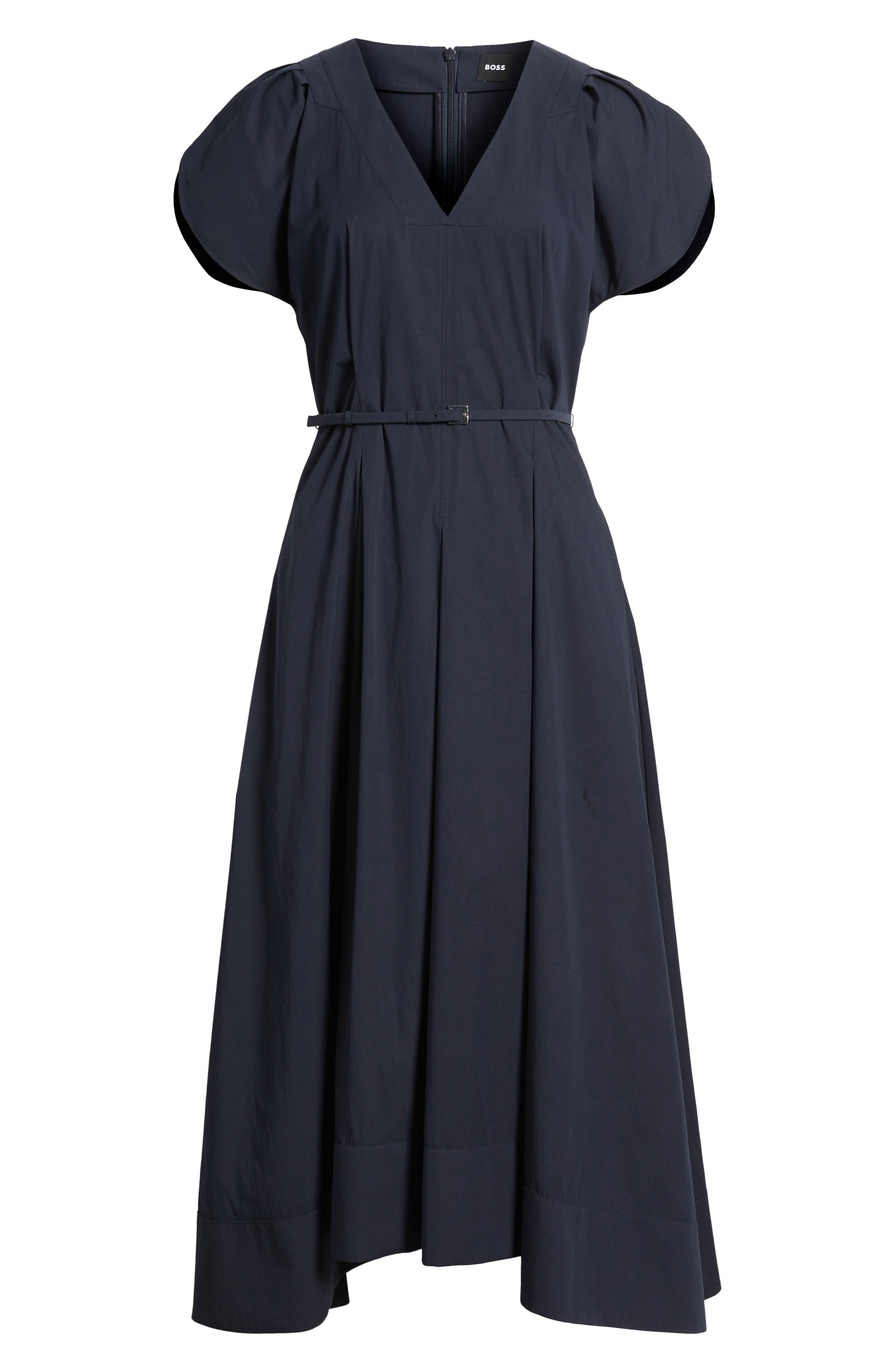 BOSS Demnilia Belted Cotton Blend Midi Dress in Sky Captain at Nordstrom - 5