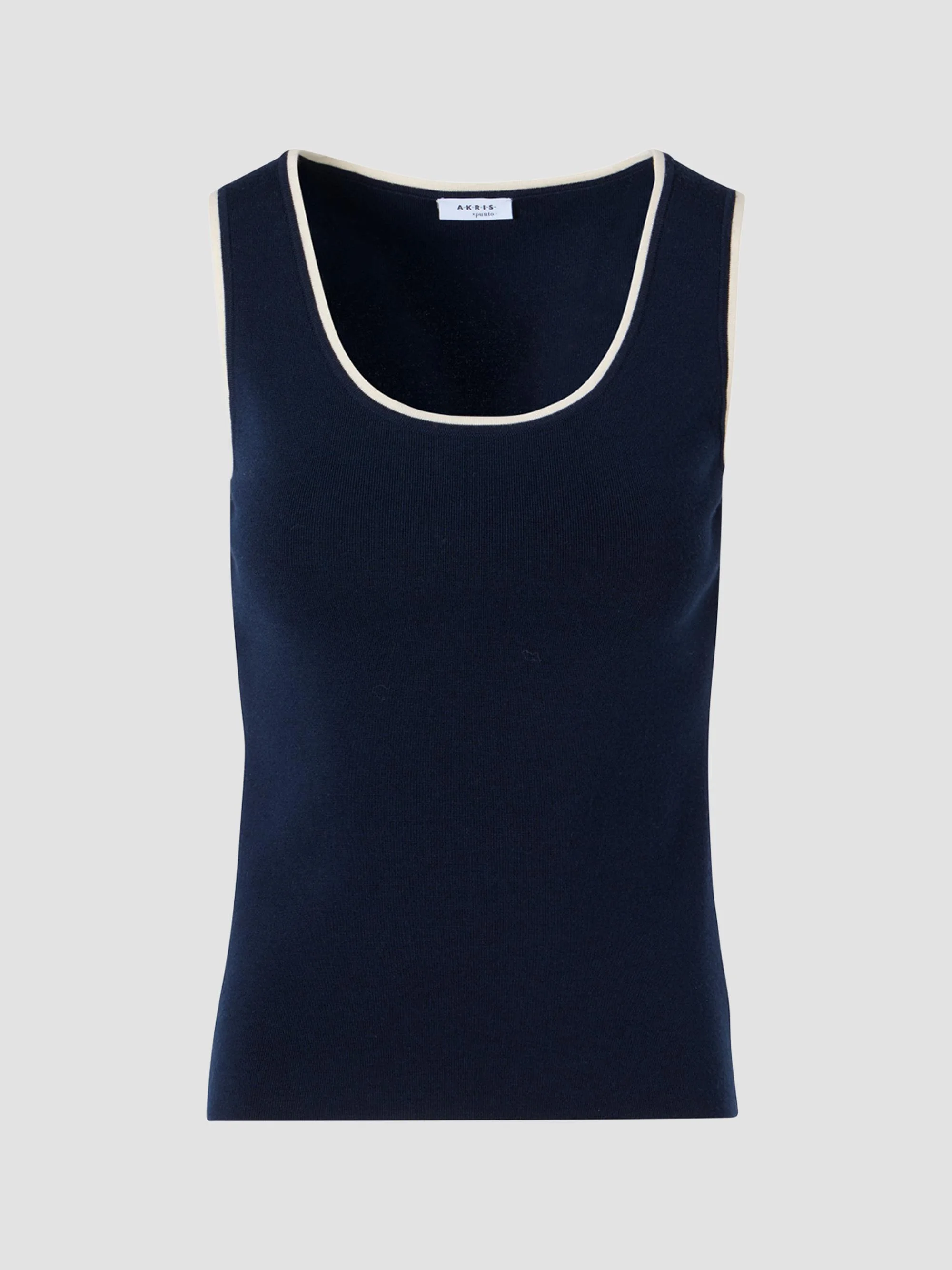 Women's Stretch-Wool Rib-Knit Tank - Navy Cream - 1