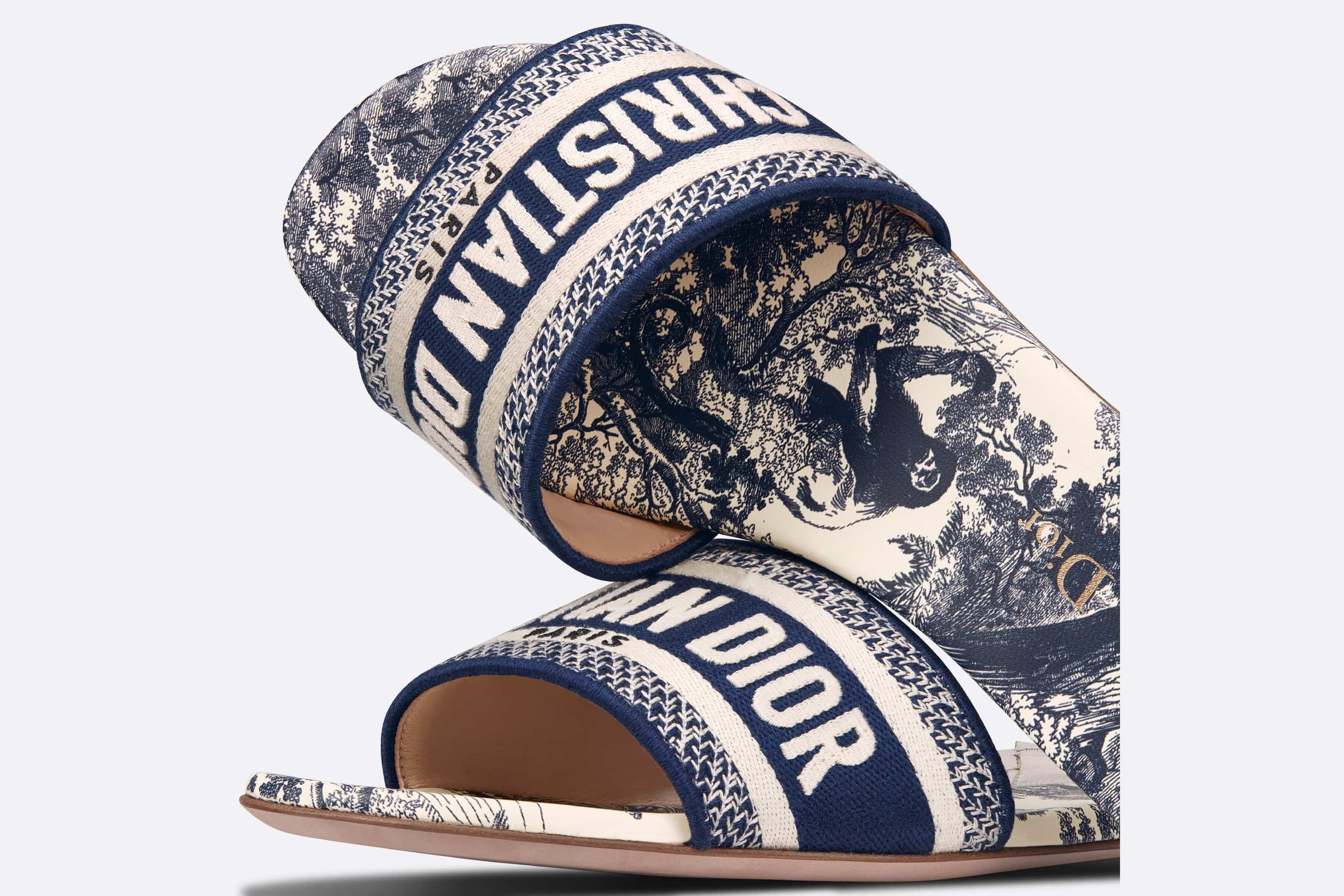 【パリモチーフ♪】Paris Dior Souvenir Dway スライド ミュール Dway Slide White and Black Embroidered Cotton with Plan de