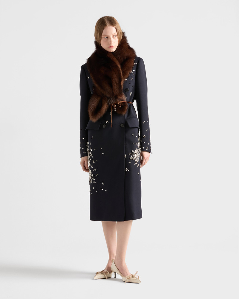 Prada Embroidered double-breasted rush stitch wool coat outlook