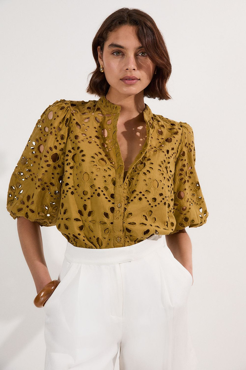 Cotton Broderie Woven Short Sleeve Blouse 1