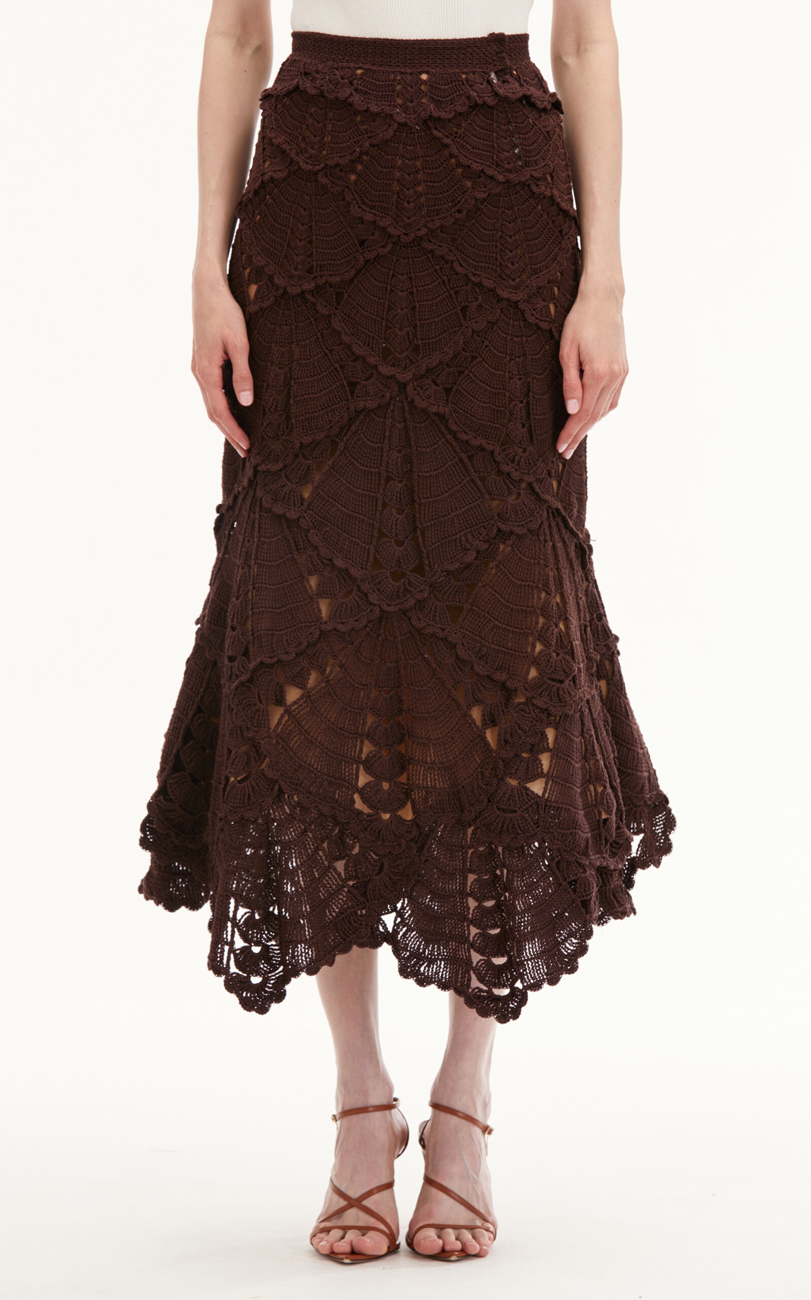 Shell Crochet Flared Knit Skirt brown - 5