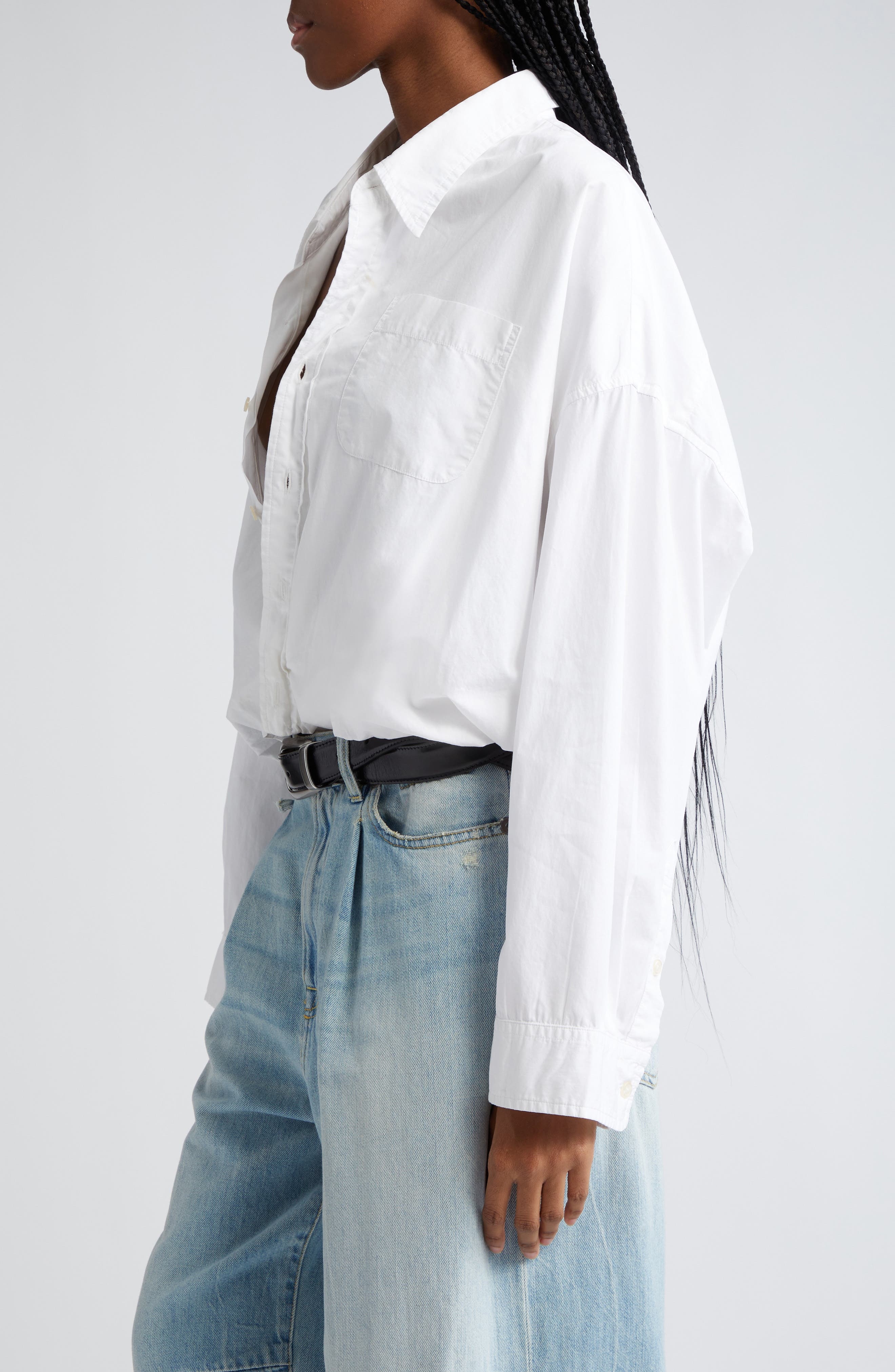 R13 Bubble Hem Cotton Button-Up Shirt in White at Nordstrom - 4