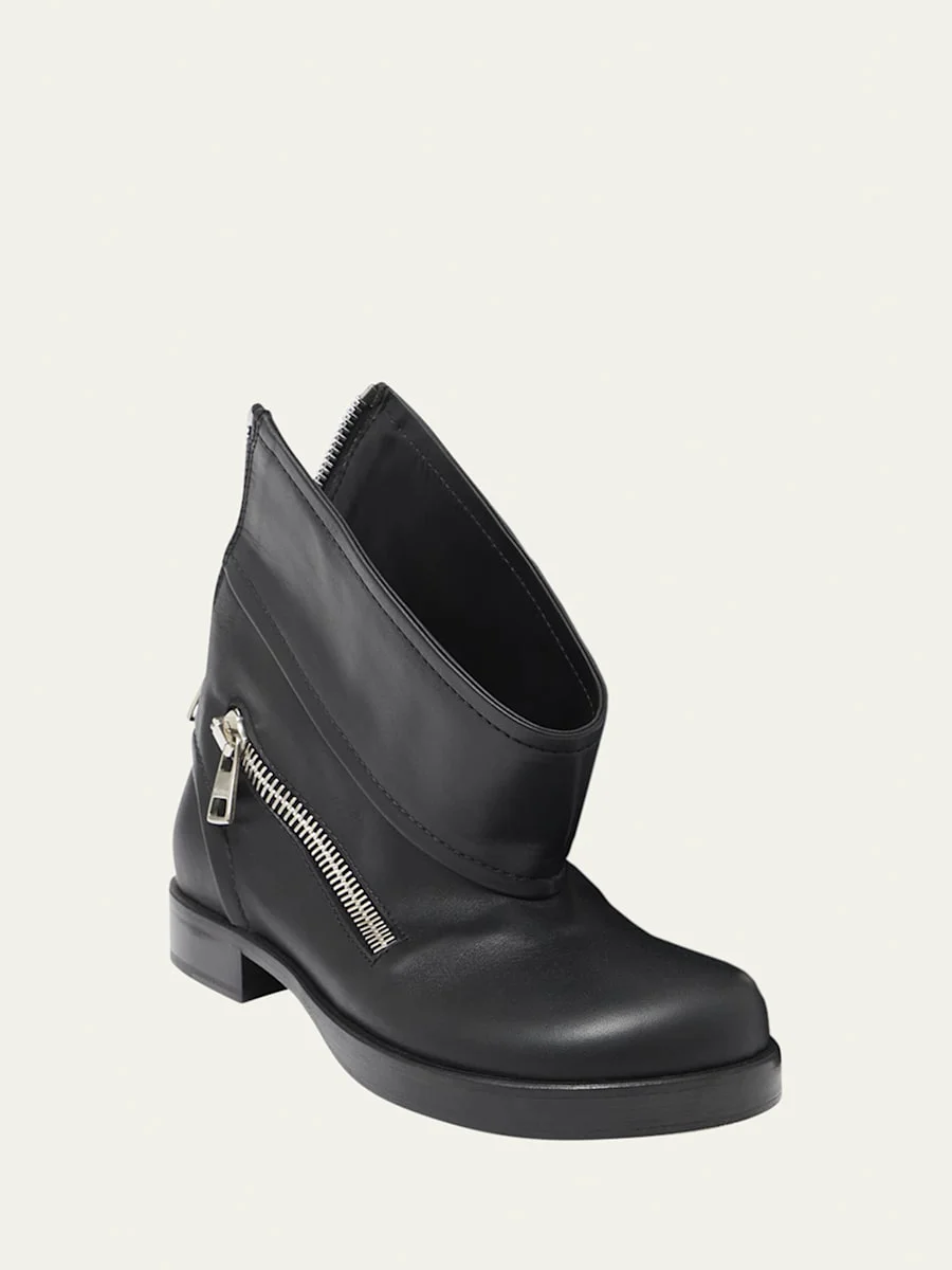 Leather Zip Biker Booties - 1
