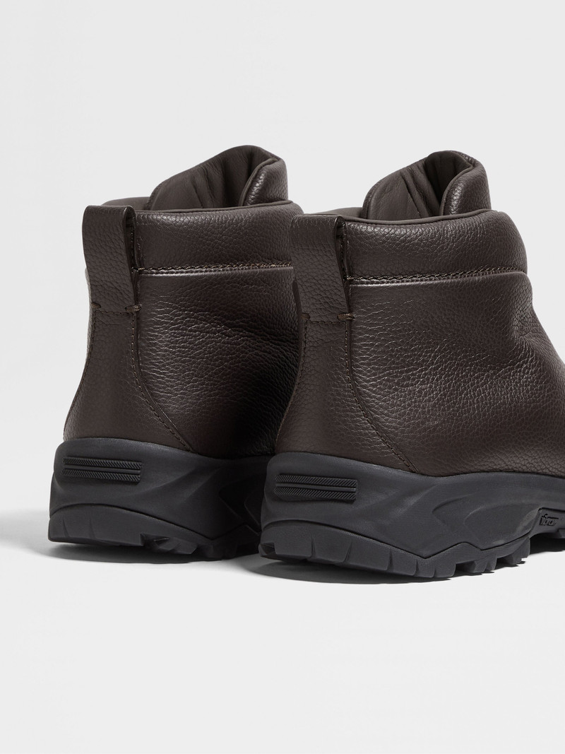 ZEGNA DARK BROWN LEATHER TRIPLE STITCH™ VETTA SNEAKERS outlook