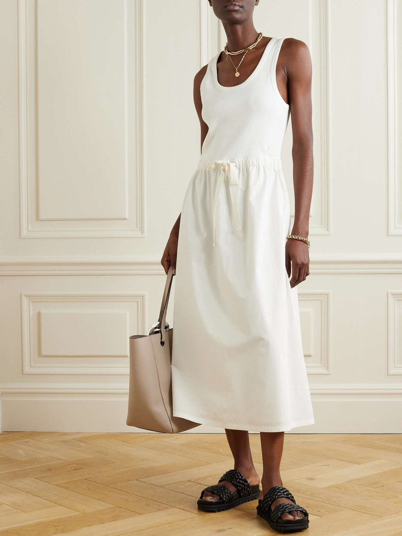 Moncler Lond tie-detailed ribbed-knit and stretch-cotton midi dress outlook