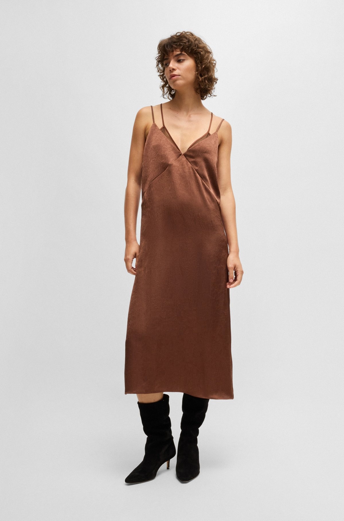 STRAPPY DRESS IN CRINKLE SATIN - 3