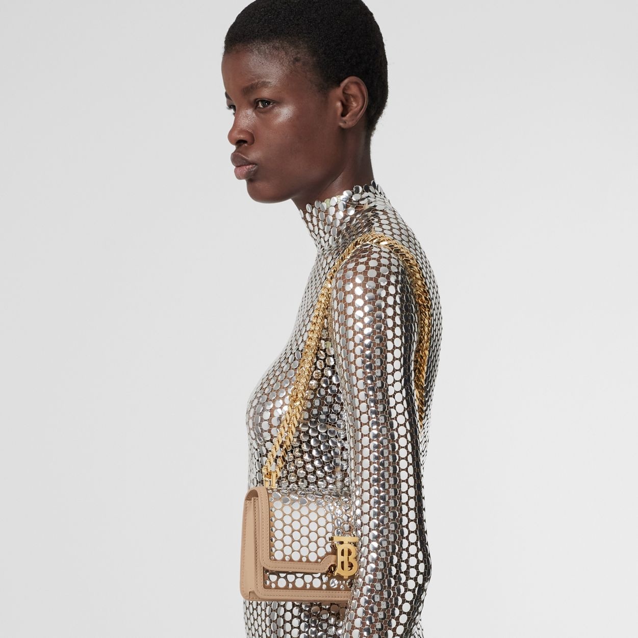 Mini Paillette-embellished Silk Chain TB Bag - 3
