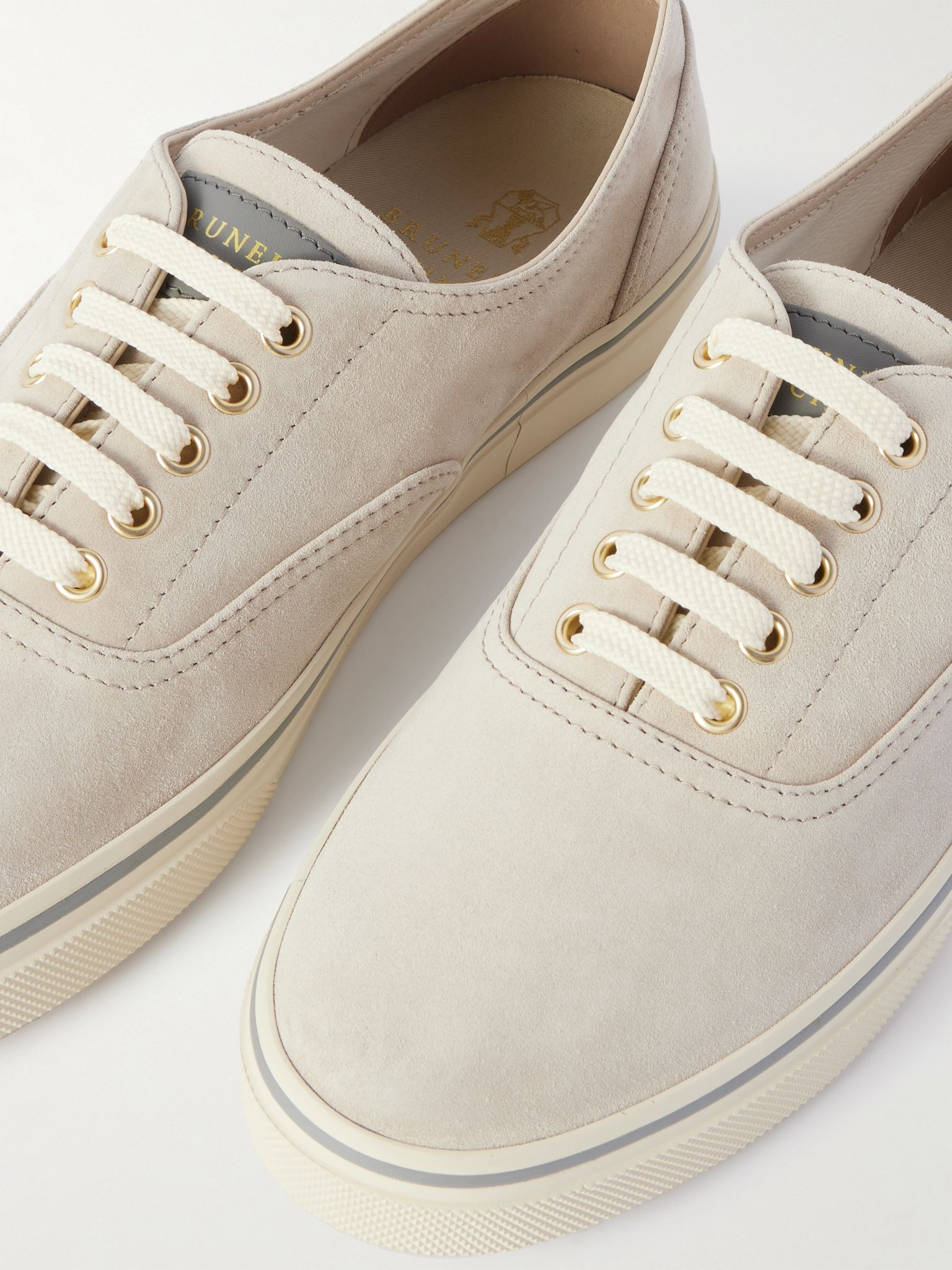 Leather-Trimmed Suede Sneakers Beige - 5