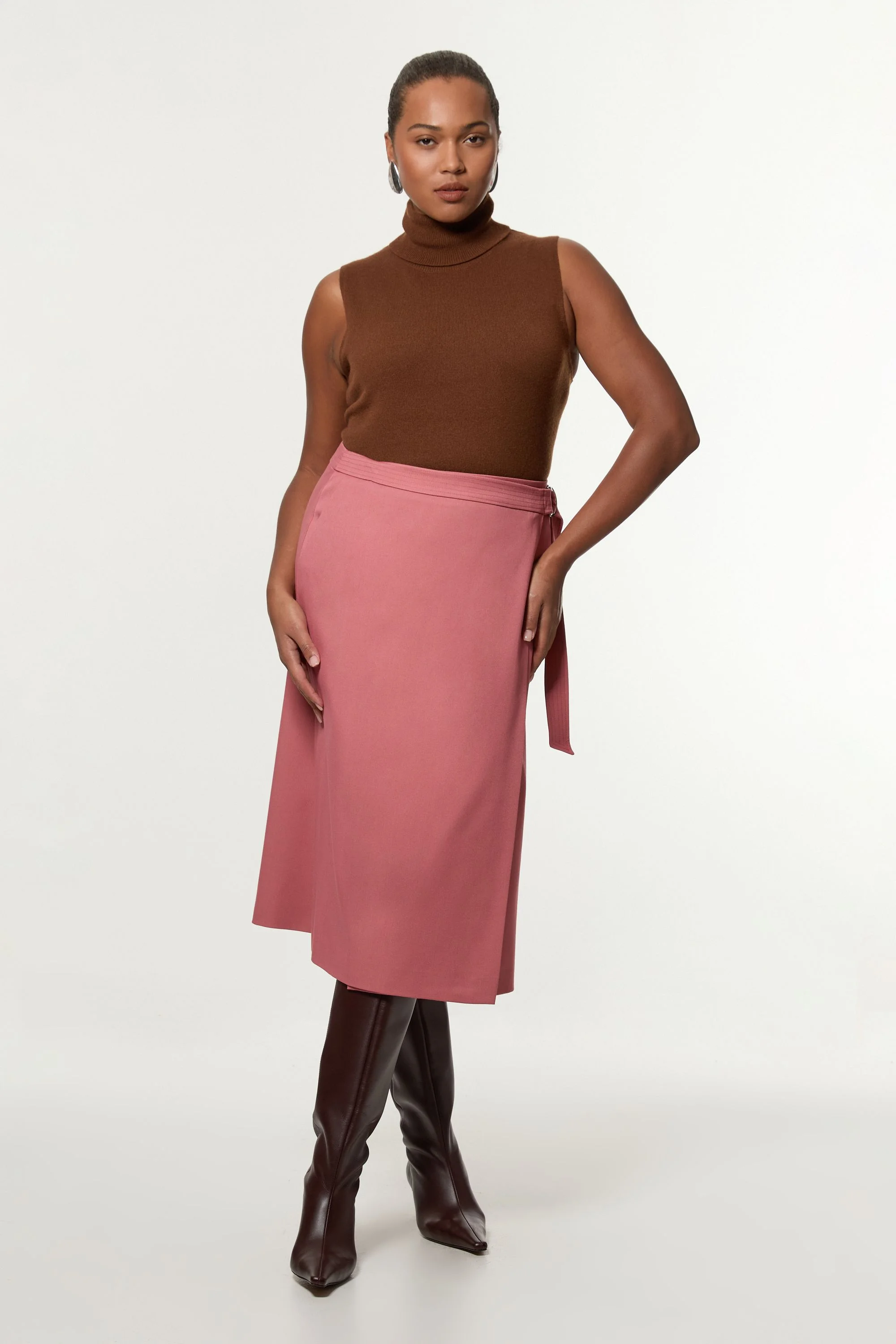 Plus Size Soft Tailored Wrap A Line Midi Skirt - 1