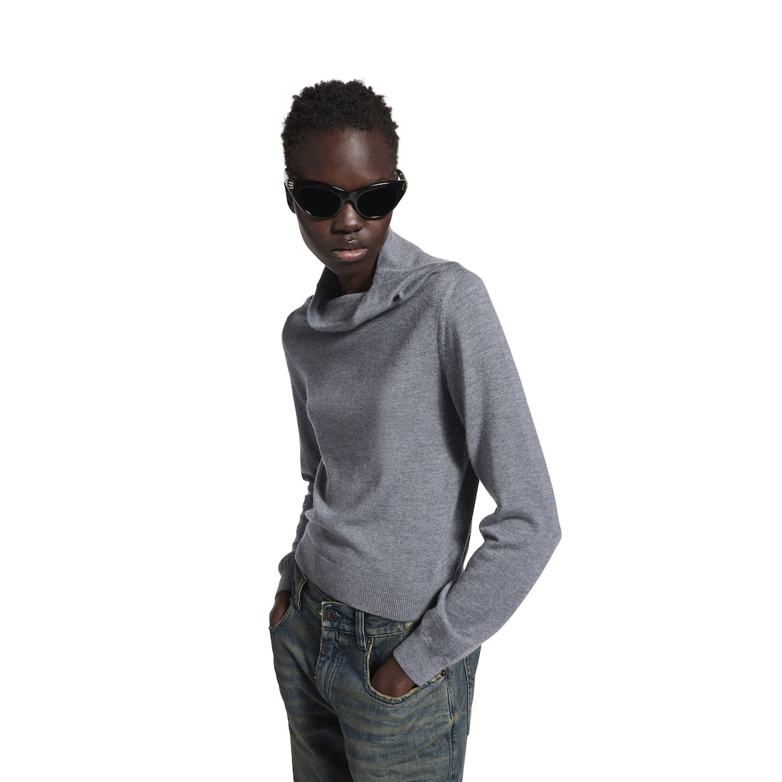 Women's Drappy Sweater in Heather Grey - 4