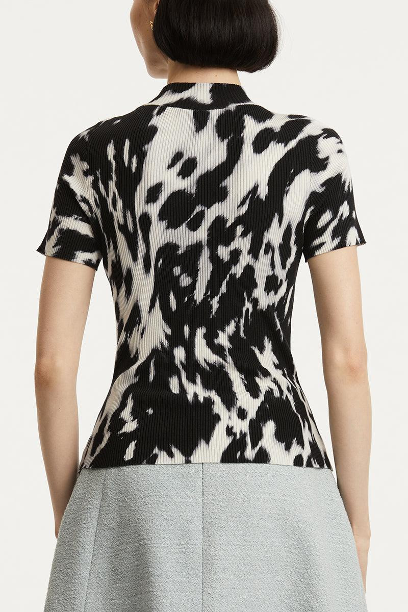 Cow Print Classic Mockneck Short Sleeve Tee - 6