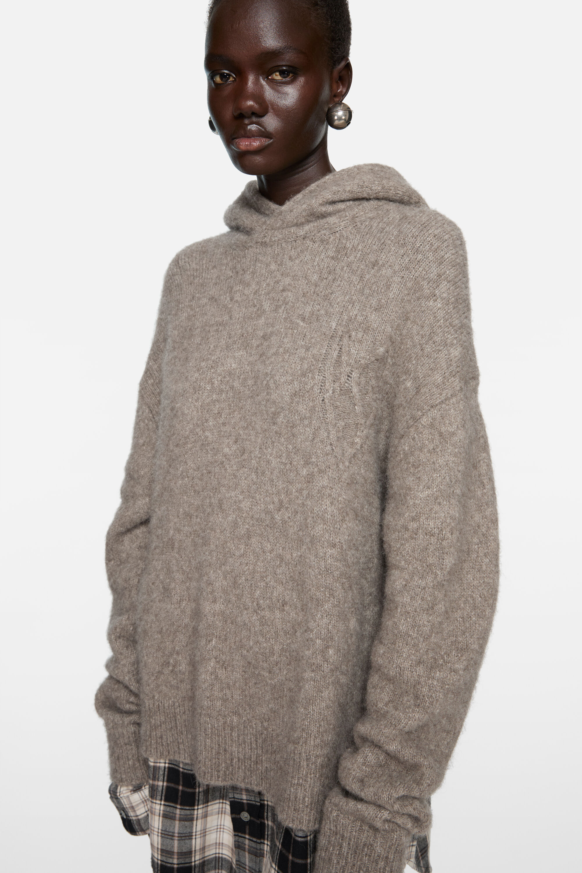 Layered wool hoodie - Beige melange - 4