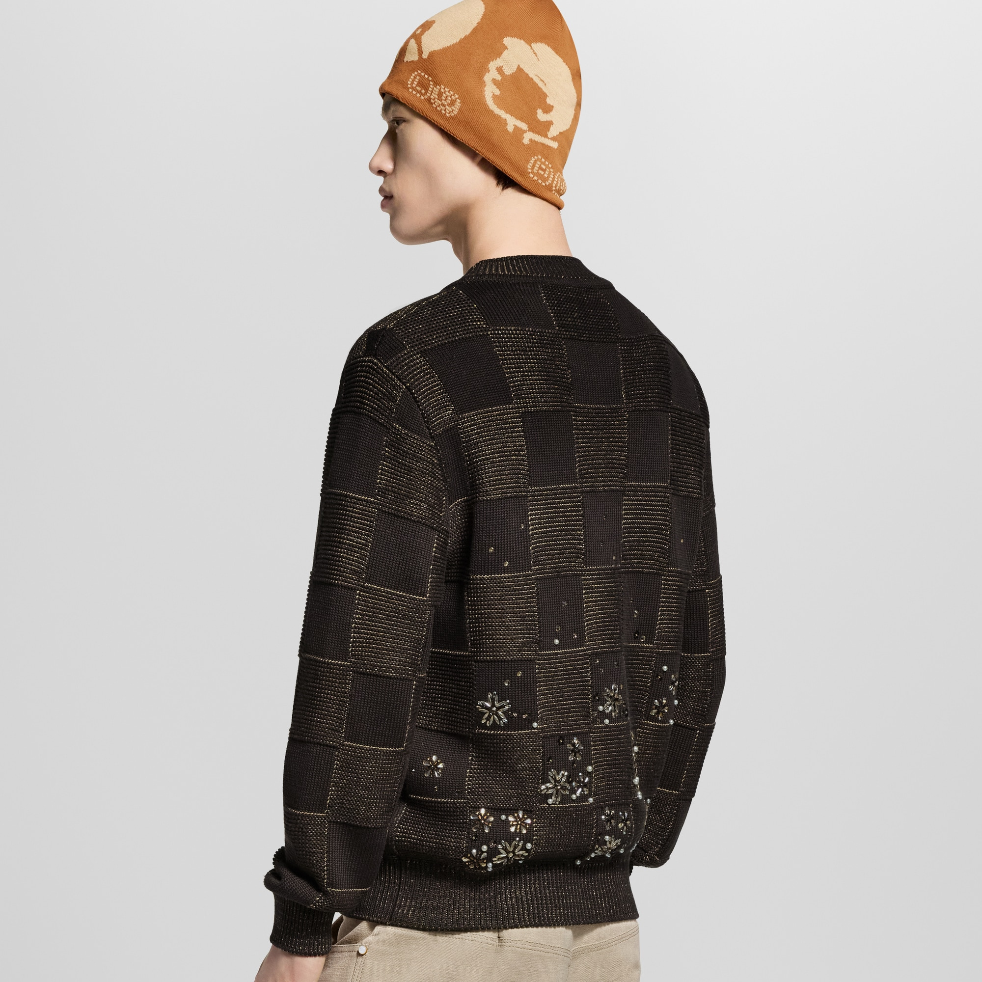Damier Embroidered Long-Sleeved Crewneck - 4