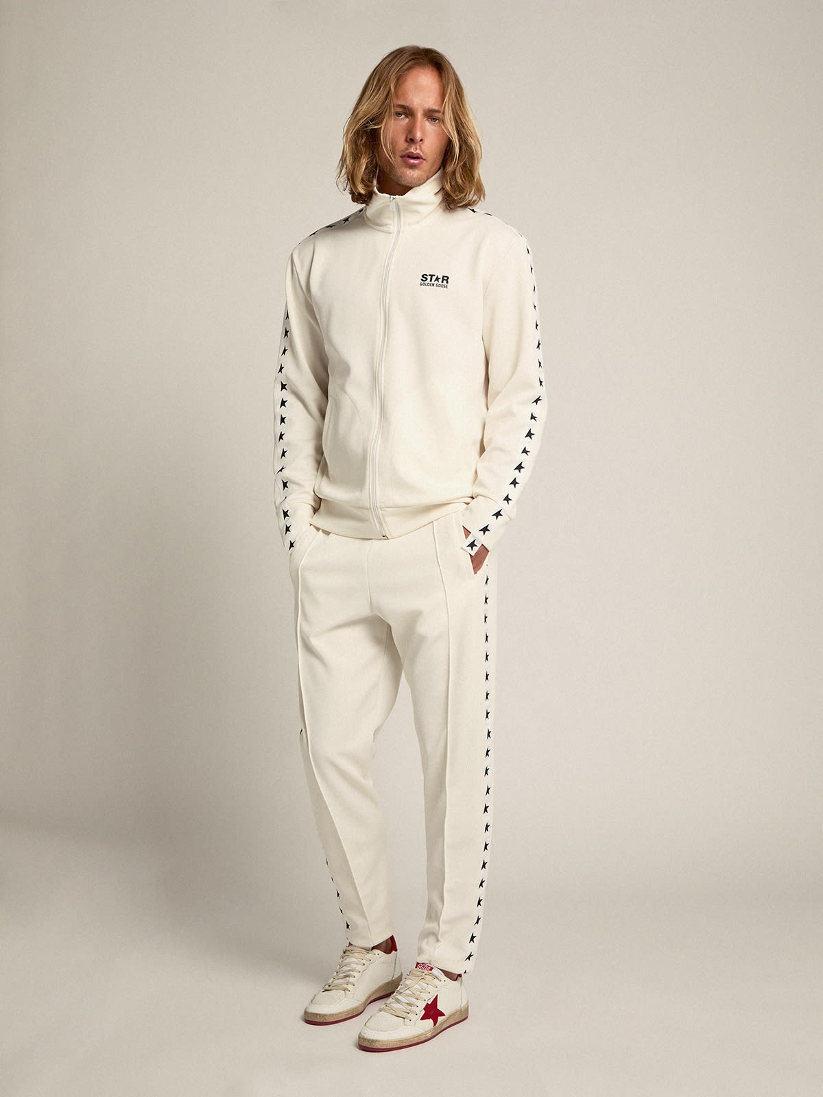 Men's white joggers with black stars on the sides - 4